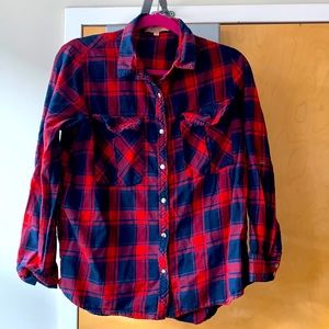 Red & Navy blue plaid long sleeve shirt